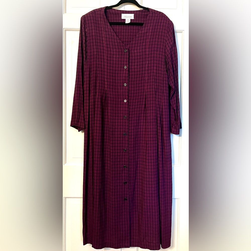 Vintage 80s Delmar Apparel Country House Chic Check Plaid Dress‎ Burgundy Sz 16